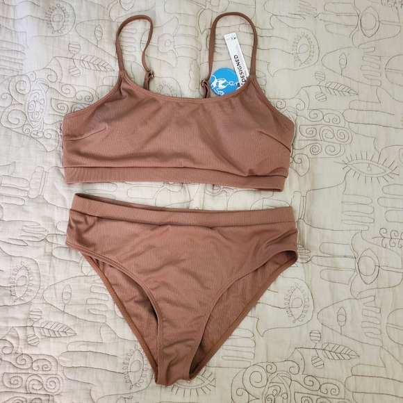 Cupshe Swim Nwt Brown Ribbed Bikini Poshmark
